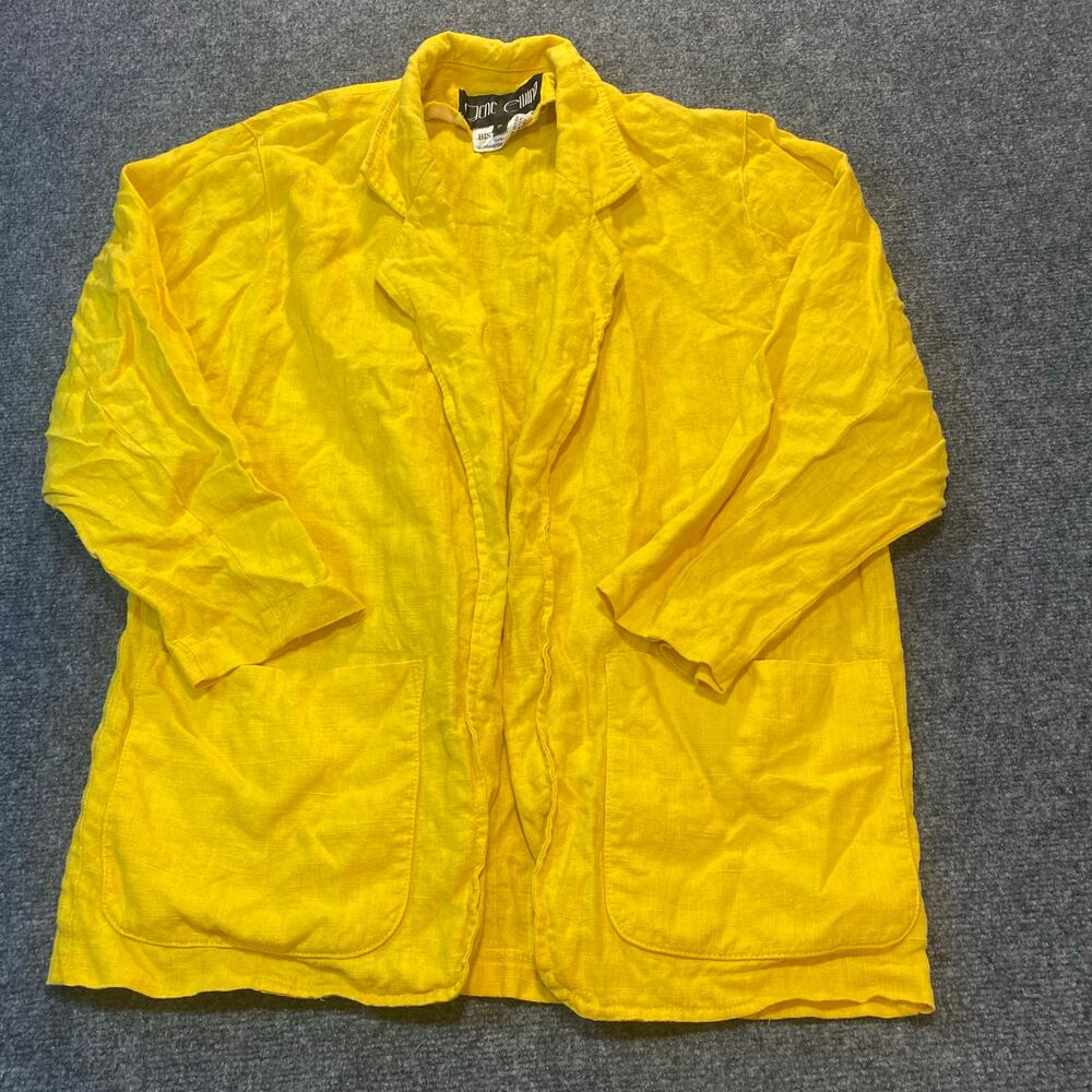 Vintage Gene Ewing Womens Small 100% Linen Yellow Open Front Oversized Blazer